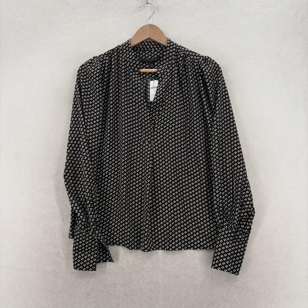 Banana Republic Blouse Womens XS Black Geometric Balloon Sleeve Career Chic NWT